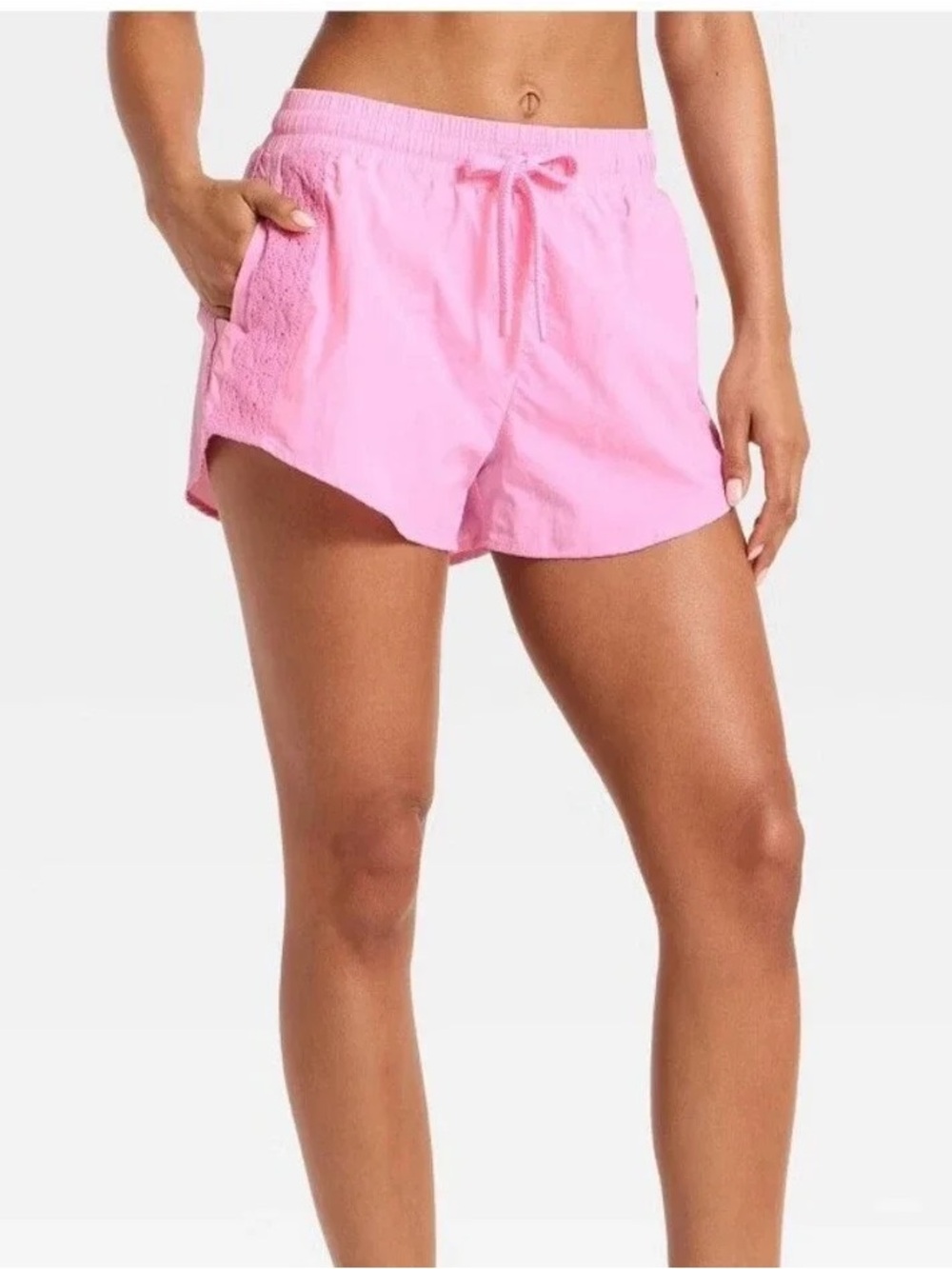 Size M Women's Crochet Trim Woven Shorts - JoyLab" Pink